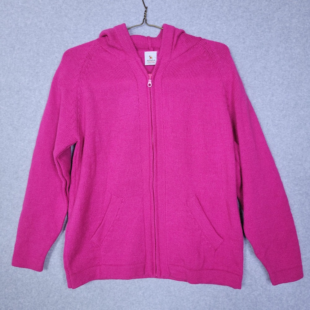 Alpaca Warehouse Fuchsia Pink Full Zip Hooded Cardigan Sweater Womens Medium